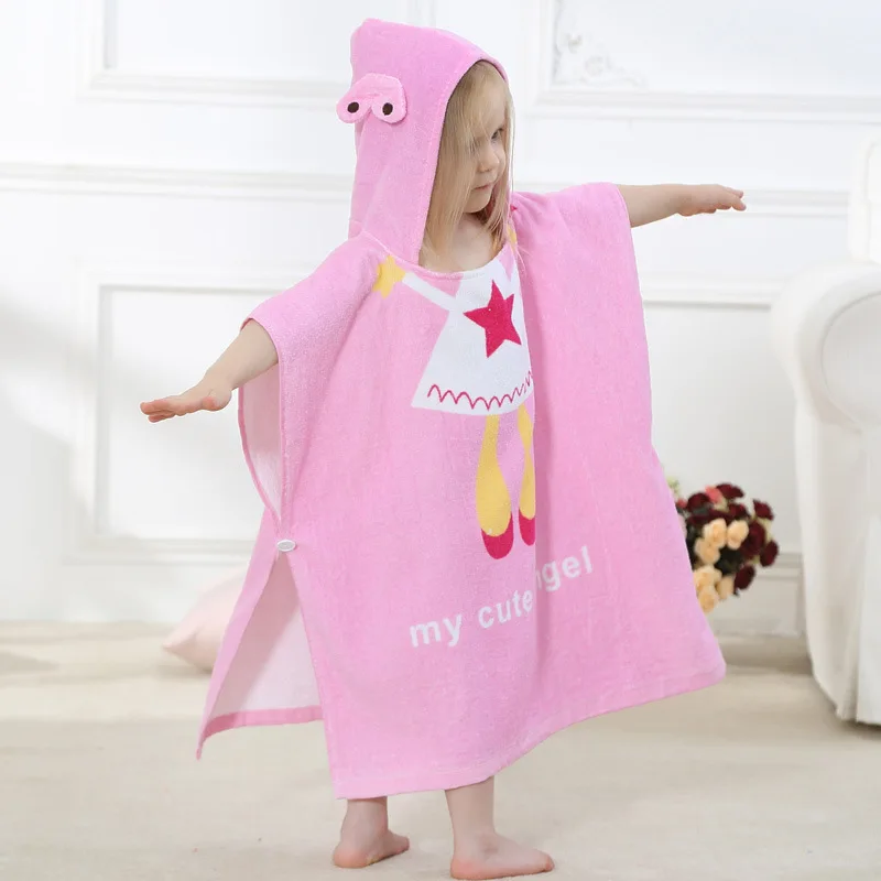 

New Cartoon Children Bathrobe With Cap Towel Material Baby Printed Night-robe Party Cloths Girl Infant Wrap