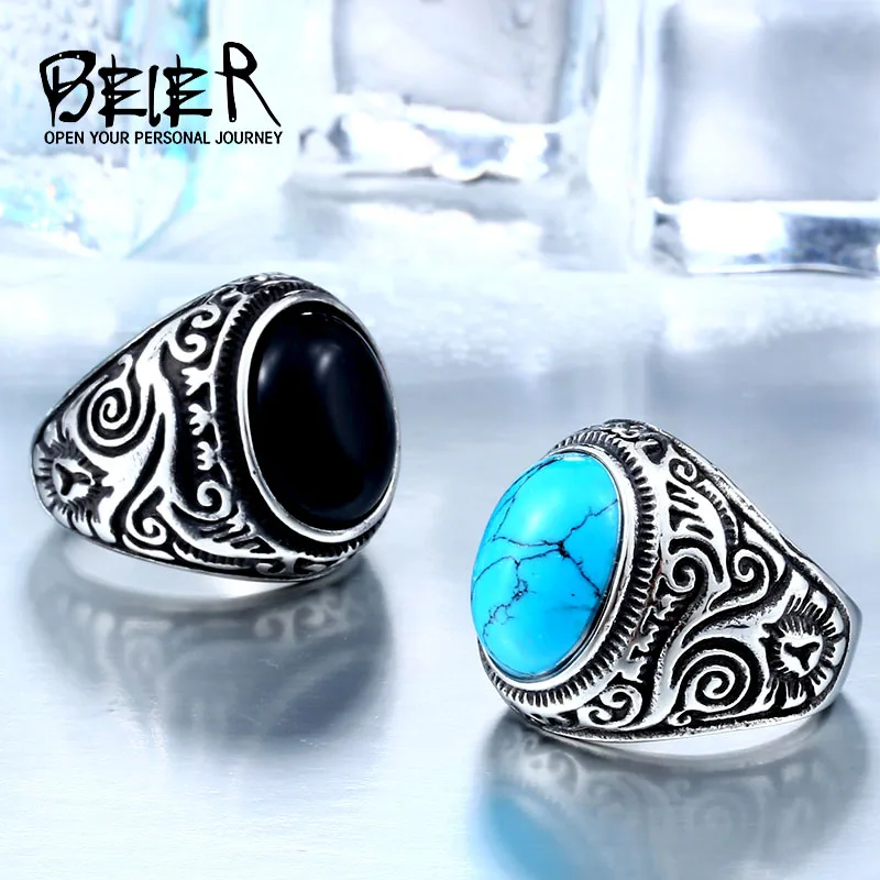 BEIER New Natural Oval Opal Green Stone Ring Stainless Steel Vintage Nobel Palace Product  For Woman Man Europe Jewelry BR8-186