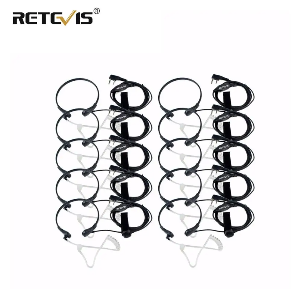 10pcs Throat Mic PTT Earpiece Covert Acoustic Tube Headphone For Kenwood Retevis RT5R H777 For Baofeng UV5R Bf-888S Walk Talk