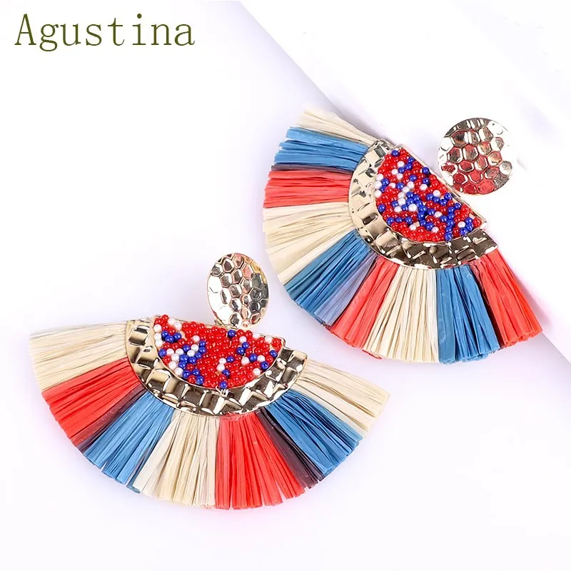 Rattan Earrings For Women Punk Tassel Earings Fringe Bohemian Fashion Jewelry Dangle Big Boho Drop Geometric African Long Custom