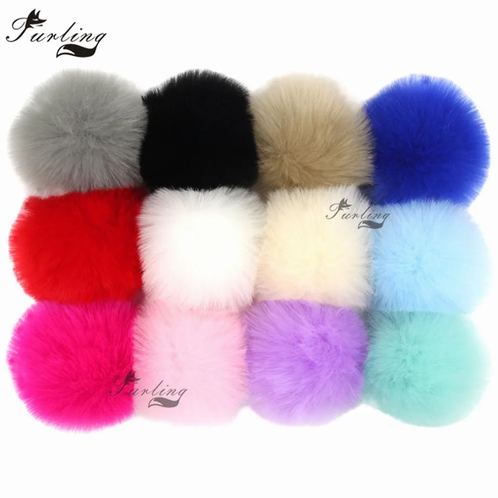 Furling DIY 12pcs 8cm Faux Fur Pom poms Ball with Elastic for Key Ring Key Chain Hangbag Hat Charm DIY Hat Scarf Accessories