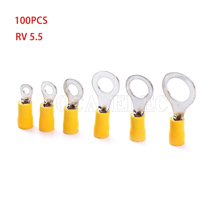 RV5.5-8 Yellow Ring insulated terminal 500PCS/Pack cable Crimp Terminal suit 4-6mm2 Cable Wire Connector RV5.5-8 RV