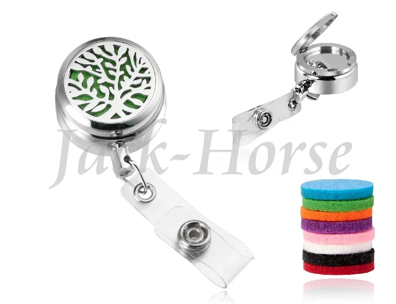 Tree life 30mm Magnetic Essential Oil Diffuser Locket lanyards id badge holder with free pads