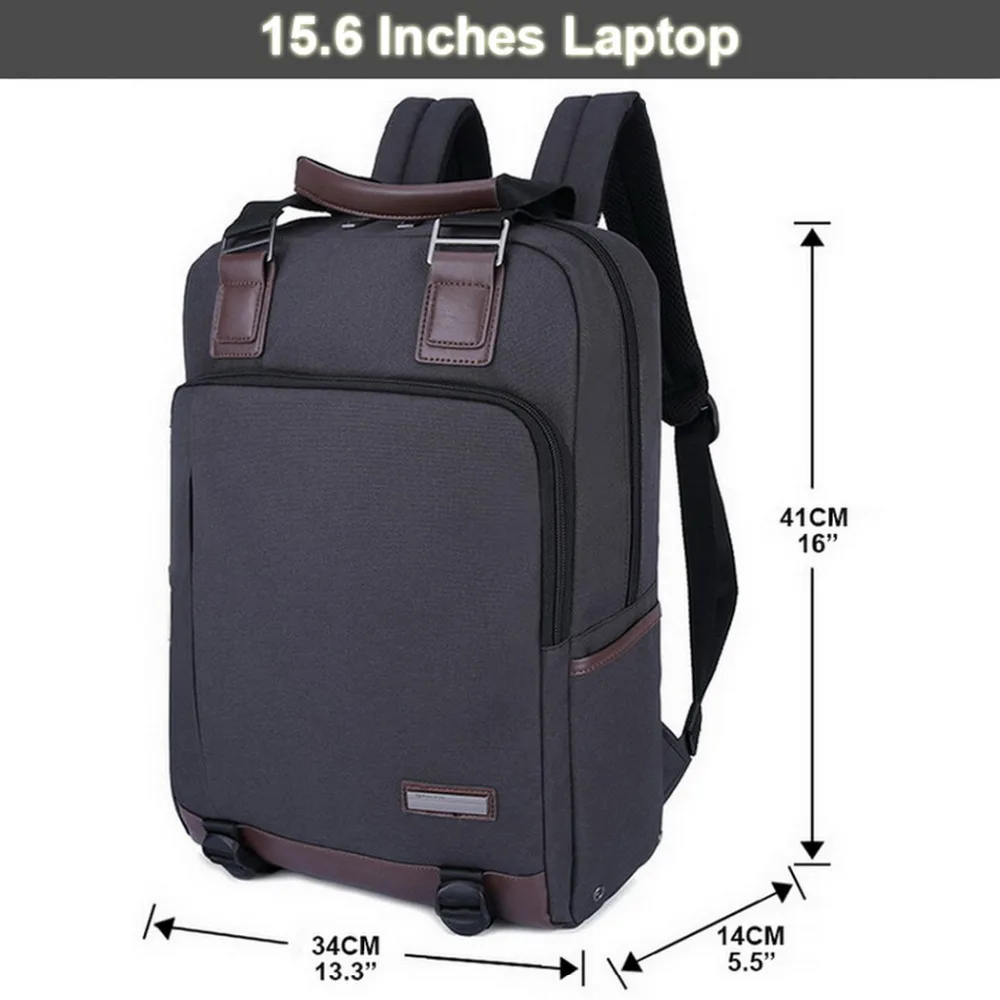 Mochila para laptop para mulheres e homens de 15,6 polegadas Bolsa de negócios cor cinza e preto cinza Oxford e material de couro de microfibra