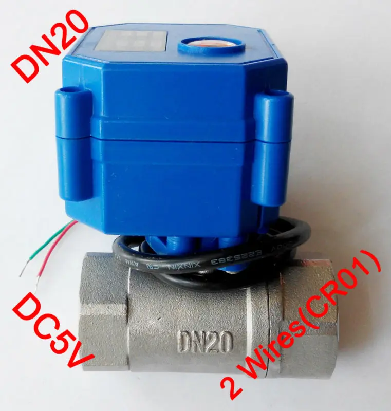 

3/4" Mini electric ball valve 2 wires(CR01), DC5V motorized valve SS304, DN20 electric motor valve for air conditioning