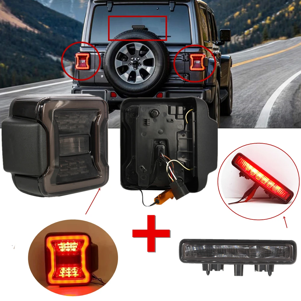 

New Led Tail Lights For Jeep Wrangler JL 2018 2019 Rear Reverse Taillights With JL 3rd Brake Light Lamp