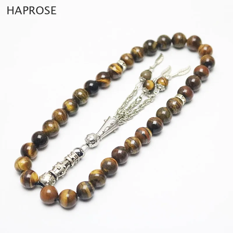 Natural 33 beads africa tiger eye Stone round Shape 8mm Tasbih Allah rosary prayer beads Ethnic style bracelet Free shipping