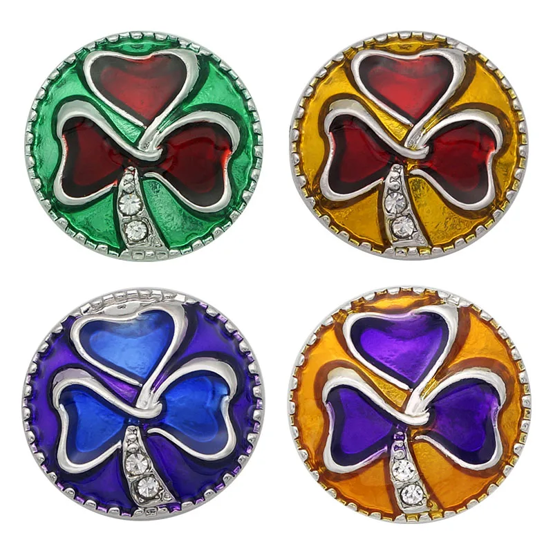 

New Beauty Round Lucky Clover Colorful 18mm snap buttons fit DIY 18mm snap jewelry fittings wholesale KZ3330