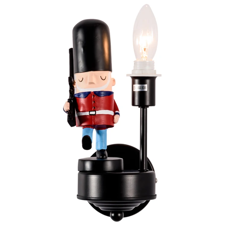 

Children's Room guard Wall Lamps British Soldiers E14 led wall candle light Boys Girls Led Bedroom Creative Bedside Lamp