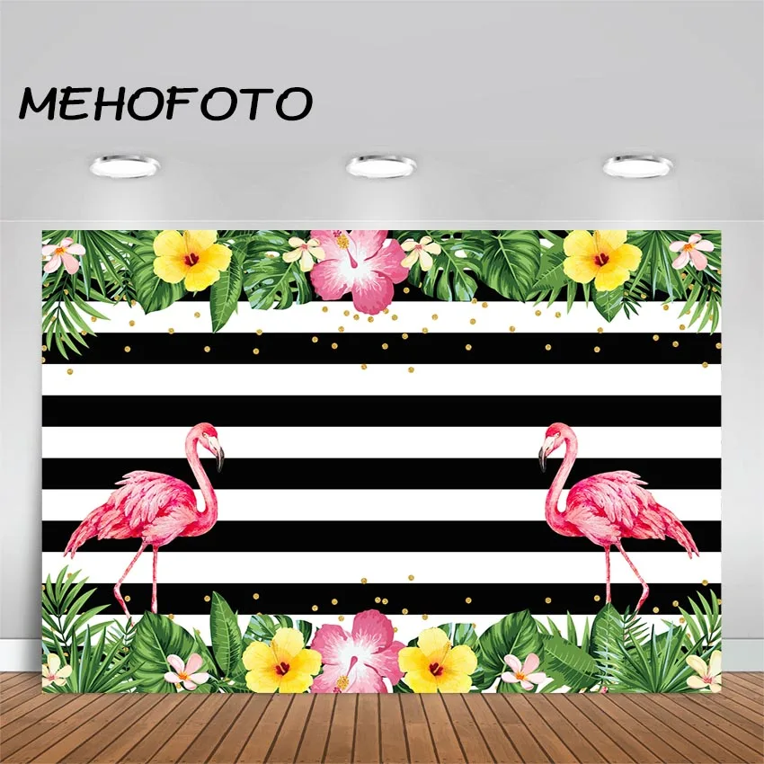 Latar Belakang Flamingo Garis-garis Bunga Tropis Latar Belakang Foto Flamingo Latar Belakang Fotografi Pesta Ulang Tahun Musim Panas