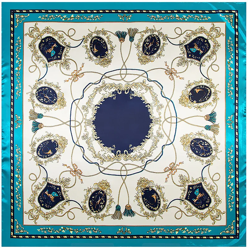 New Arrival Luxury Brand Rope Tassel Print  Silk Satin Square Scarf Spring Autumn Women Scarfs Shawls 90*90 cm For ladies