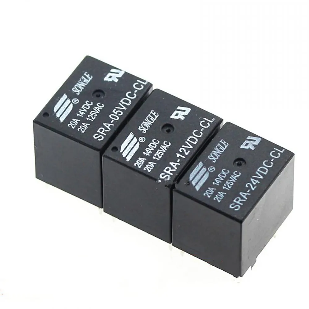 50Pcs 5V 12V 24V 20A DC Power Relay SRA-05VDC-CL SRA-12VDC-CL SRA-24VDC-CL 5Pin PCB Type Black Automobile relay In stock