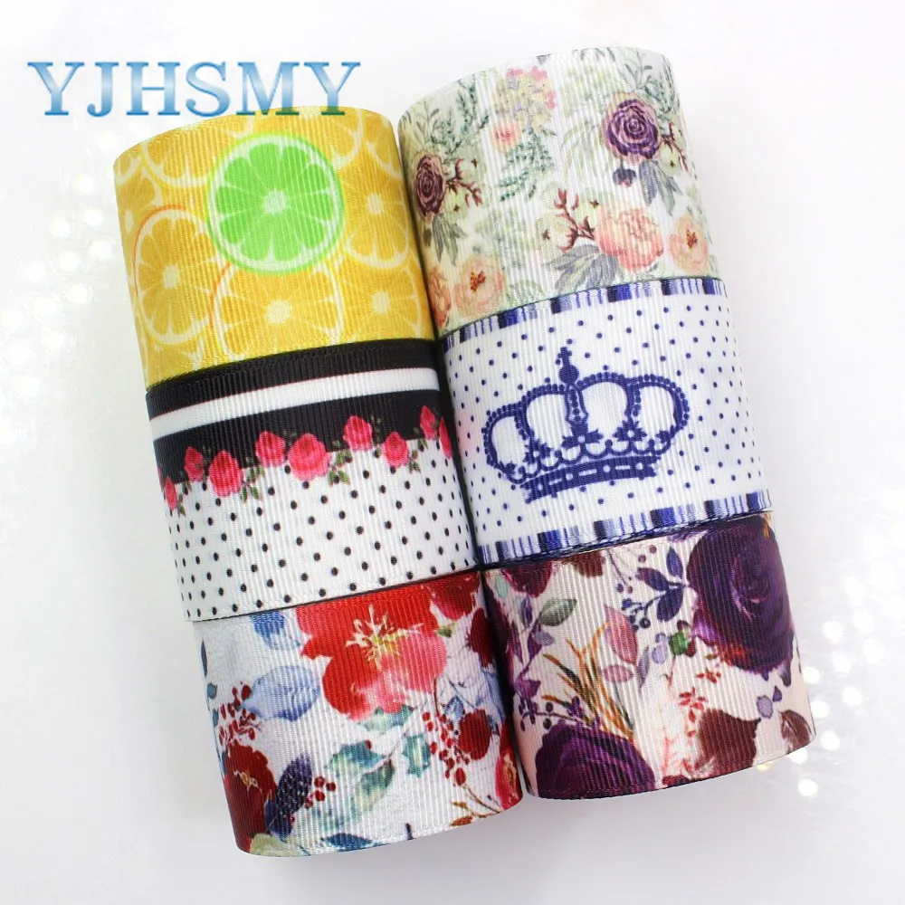 YJHSMY G-18912-1103,10 yards 38 mm flower Printed grosgrain ribbons,Clothing accessories,DIY handmade gift wrapping materials