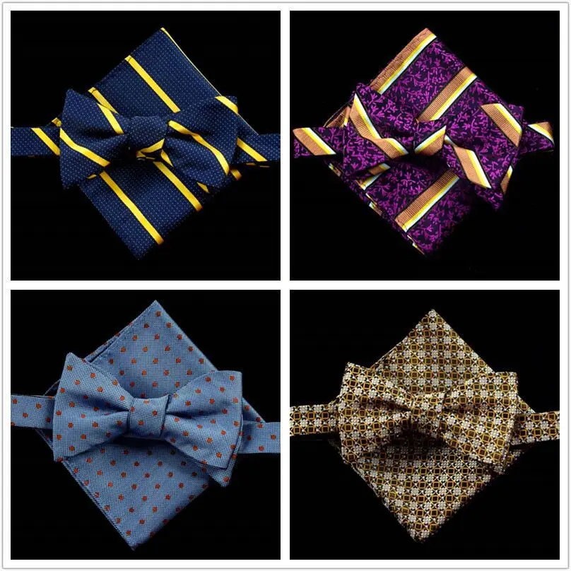 

Men's Silk Self Bow Tie Set with Pocket Square And Handkerchief Jacquard Woven Gravata Borboleta Wedding Suit Accessories