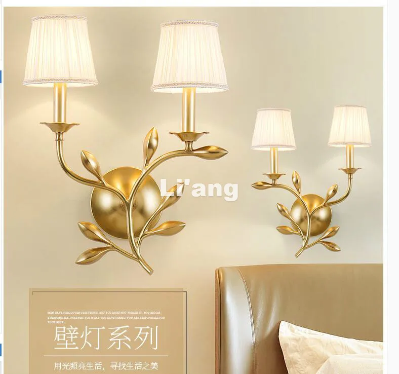 

Free Shipping Nordic America Copper Wall Lamp E14 3W LED Lamp Brass Wall Lamp Fashion Bedroom Living Room Warm Decorate Light