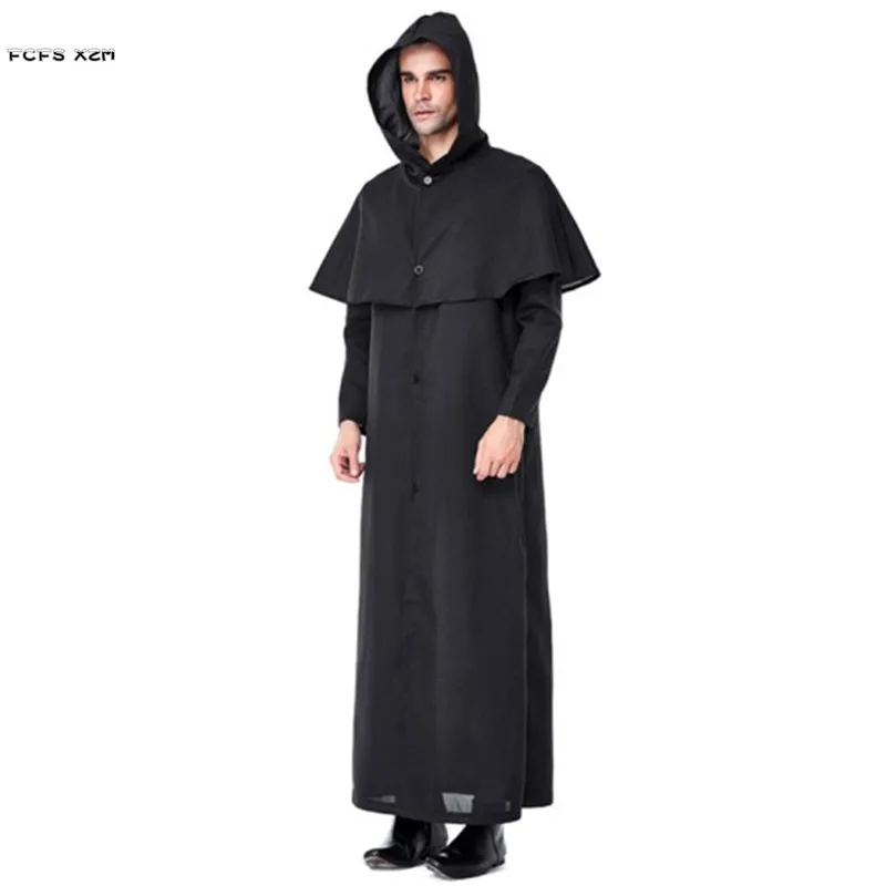 Black Men Halloween Grim Reaper Scary Costumes Priest Pastor Minister Cosplay Carnival Purim Masquerade Nightclub Party Dress