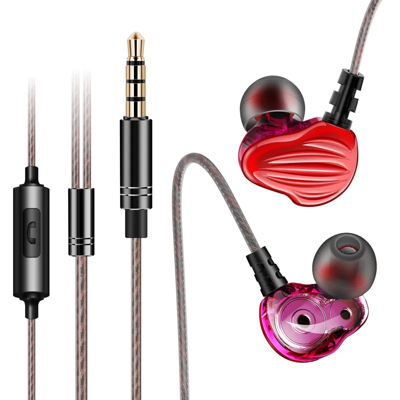 Built-in Microphone 3.5mm In-Ear New Style Double Moving Coil earphones feng ge F6 Bass Mobile Phone Headset For Samsung