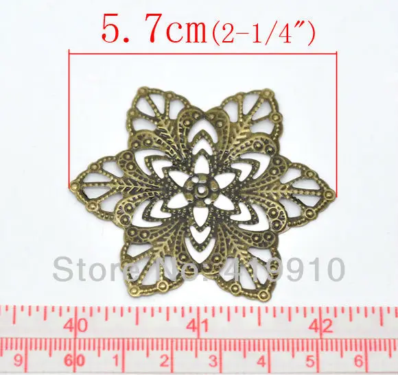 Free shipping-30Pcs Antique Bronze Filigree Flower Wraps Connectors Metal Crafts Decoration DIY Findings Connectors 57mm J0047