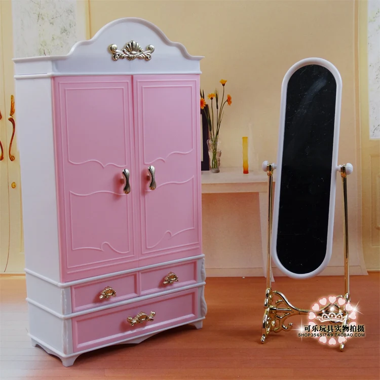 Hot selling baby toys house accessories doll mini furniture sets wardrobe+moirror+hanger for barbie doll for kurhn doll