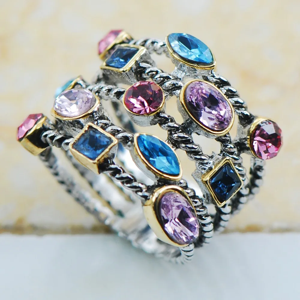 Blue&Pink&Purple Crystal Zircon 925 Sterling Silver Top Quality Fancy Jewelry wedding Ring Size 8 9 10 11 12 F1135