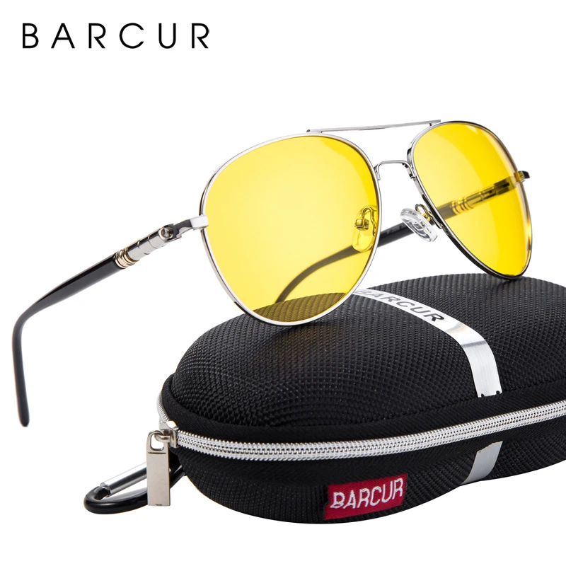 BARCUR Night Vision Sunglasses Mens Night Driving Glasses Polarized Anti-glare Goggle Oculos de sol masculino