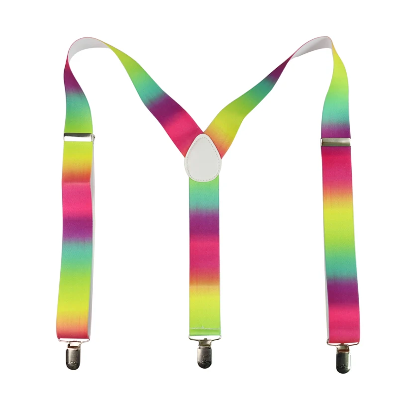 แฟชั่น 3.5 ซม.Rainbow พิมพ์ผู้ชายผู้หญิง Suspenders เข็มขัดคลิปบน Y-back Suspender