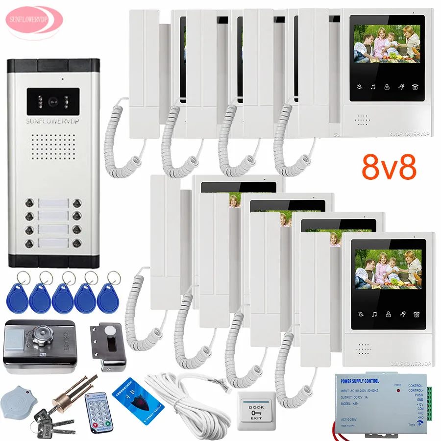 For 2/3/4/5/6/ 8/10 Apartments Color Video Door Phone Doorbell 4.3\