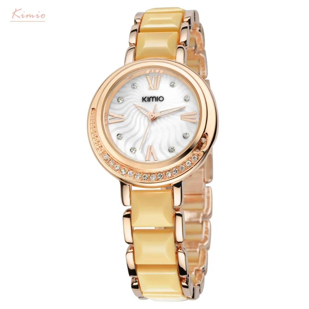 Kimio Brand Women Imitation Ceramic Watches Luxury Ladies Bracelet Quartz Watch Female Big Dial Crystal Waterproof Wristwatches