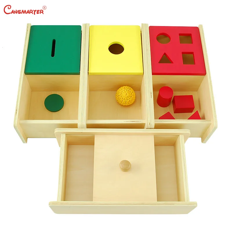 Montessori Sensory Sets Imbucare Box With Flip Lid Educational Toys Geometrics Knitted Ball Teaching Toys Wooden Games LT035-S3