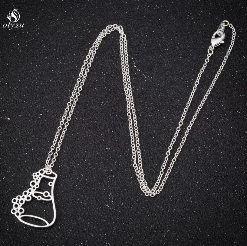 Oly2u Long Pendant Necklace Trendy Erlenmeyer Flask Necklace Potion Bottle Chemistry Laboratory Graduation Gift Conical Flask