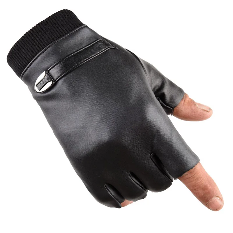 Half Finger Cycling Glove Winter Elasticity PU Leather Plus Plush Warm Men Sport Fitness Driving Glove C5