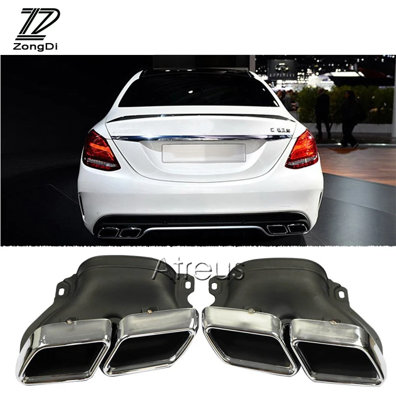 1Set Chrome 304 Stainless Steel Car Exhaust Pipe Muffler Tips For Mercedes BENZ W205 C63  2012 2013 2014 2015 Accessories