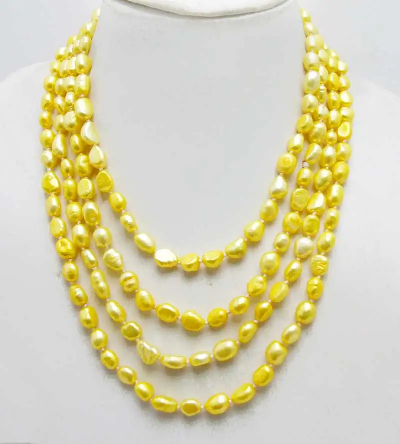 

qingmos 80'' Women Trendy Yellow Pearl Necklace and Baroque 7-9mm Natural Freshwater pearl-nec6451 whole/retail Free shipping