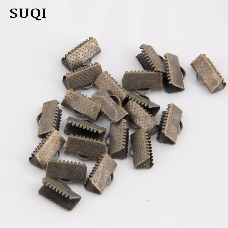 20Pcs bronze Ribbon Crimp End Caps of Necklace Clip Cord Foldover Bracelet Connectors Finding jewelry clips Accessories diy