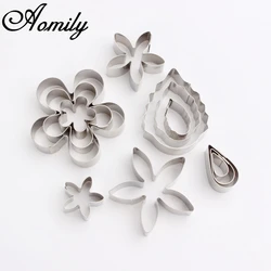 Aomily 12pcs/Set Rose Flower Leaves Cookie Cutters Stainless Steel Cake Mould Decorating Tools Kitchen Accessories Baking Mould