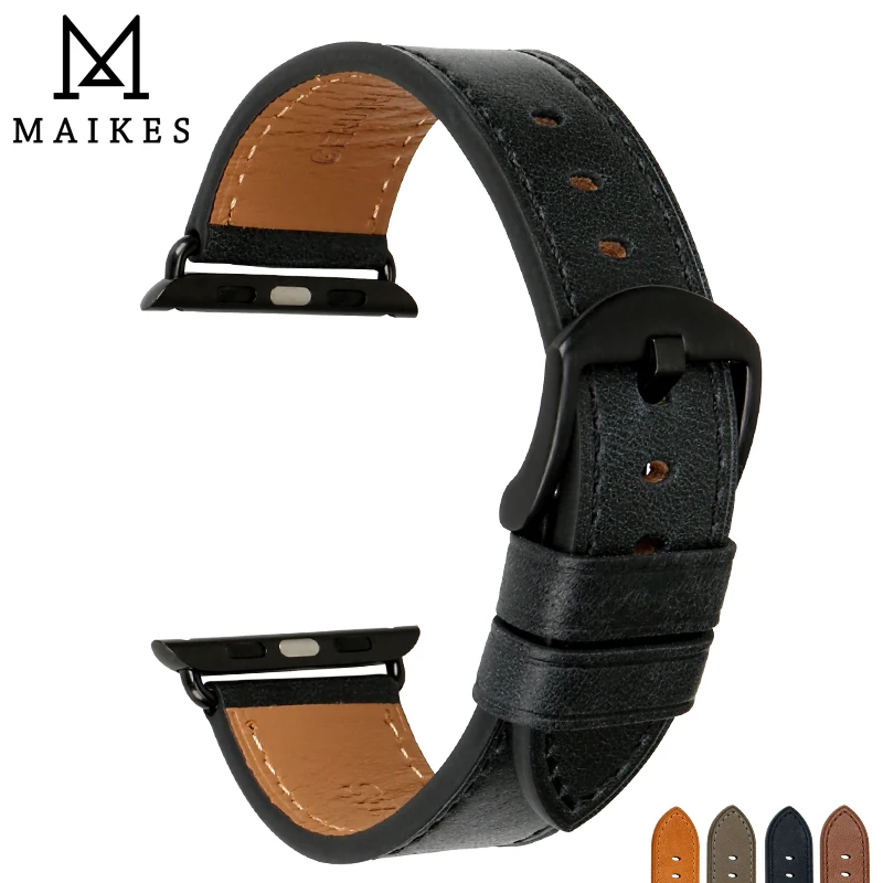 MAIKES Watch Accessories Correas For Apple Watch Bands 42mm 38mm iwatch 5 4 3 2 1 Apple Watch Strap 44mm 40mm Genuine Leather