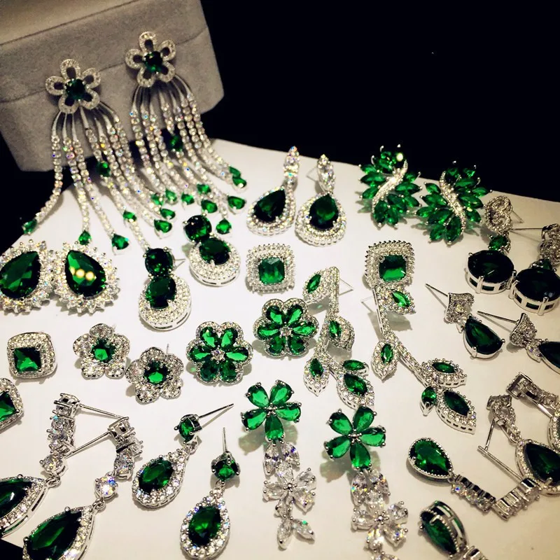 Drop Earrings For Women S925 Sterling Vintage Luxury Artificial Emerald Gemstone Temperament Cubic Zirconia Eardrop Fine Jewelry