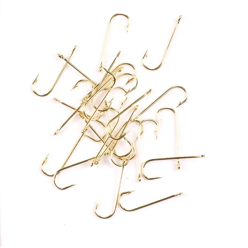 100pcs Long Shank Aberdeen Fishing Hooks Fresh Water Living Baits Hook Fish Jig Hooks PanFish Crappie Fishing Tackle Hook Gold