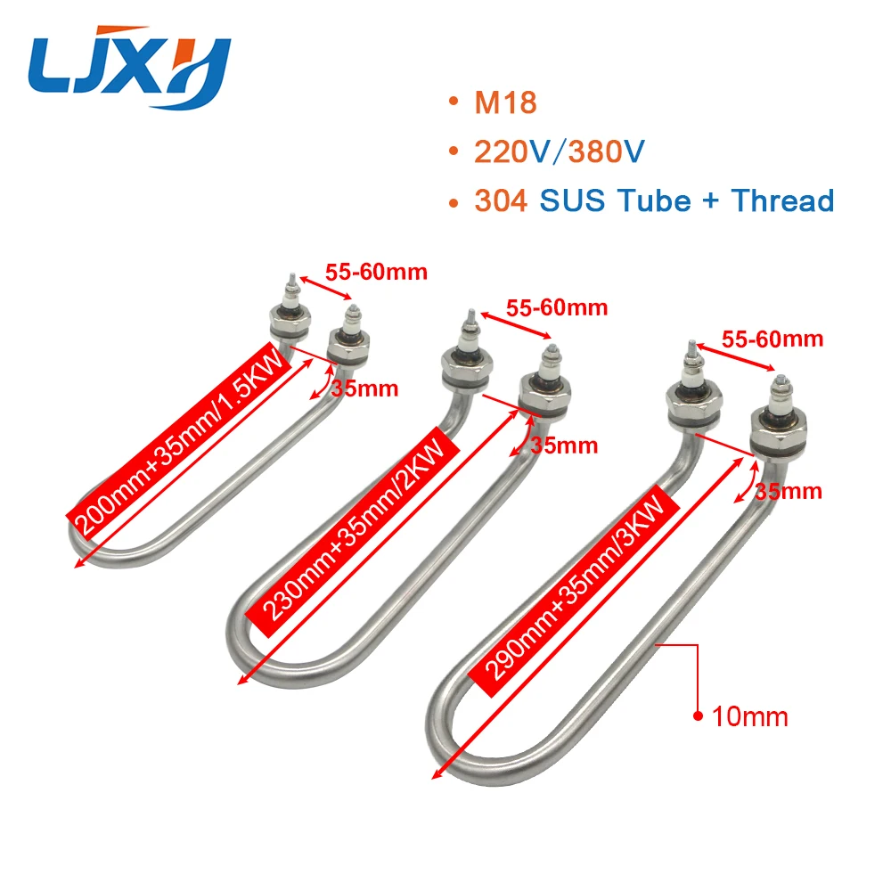 LJXH Bend Single U Water Heating Element. M16/M18 Heaters Thread, Heater for Home Appliances Parts, 1500W/2000W/3000W