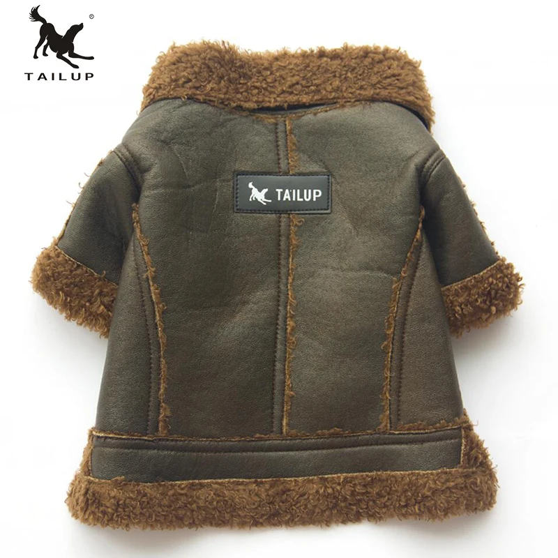 TAILUP Winter Warm Pet Clothes Soft PU Leather Coat For Small Yorkie Dogs Windproof Puppy Chihuahua Fur Jackets