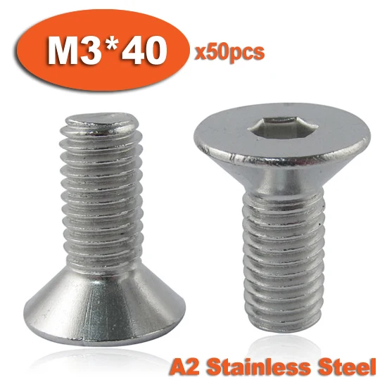 

50pcs DIN7991 M3 x 40 A2 Stainless Steel Screw Hexagon Hex Socket Countersunk Head Cap Screws