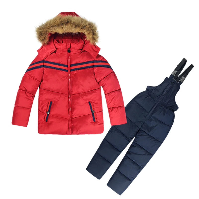 Russia Winter Boys Clothing Set 2PCs Down Coat+Overalls Ski Suits Warm Windproof Outwear Snowsuits Jackets Scarf Pants 2-5T Kids