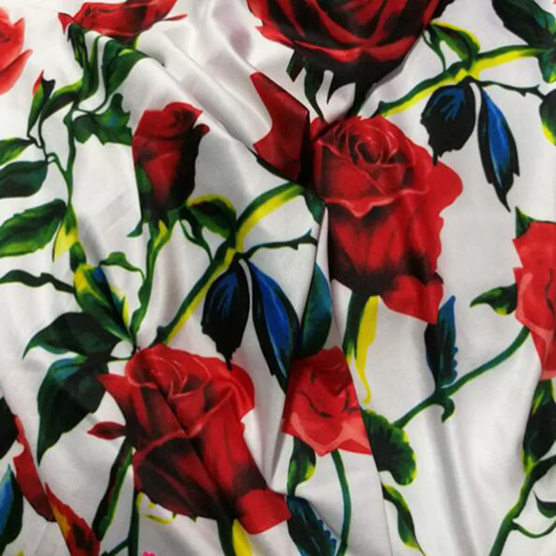 Good 4 Side Elastic Dance Fabric Cotton/Spandex knitted Fabric Red Rose Flower Print Fabric DIY Sewing Dress Clothing T-Shirt