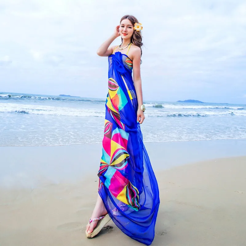 EFINNY 140x190cm Pareo Scarf Women Beach Sarongs Summer Chiffon Scarves Geometrical Design