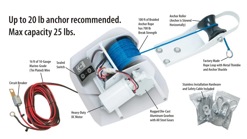 Dla 25lbs kotwica łódź morska jacht ponton żaglówka Heavy Duty 12V elektryczna wciągarka kotwiczna słonowodne białe