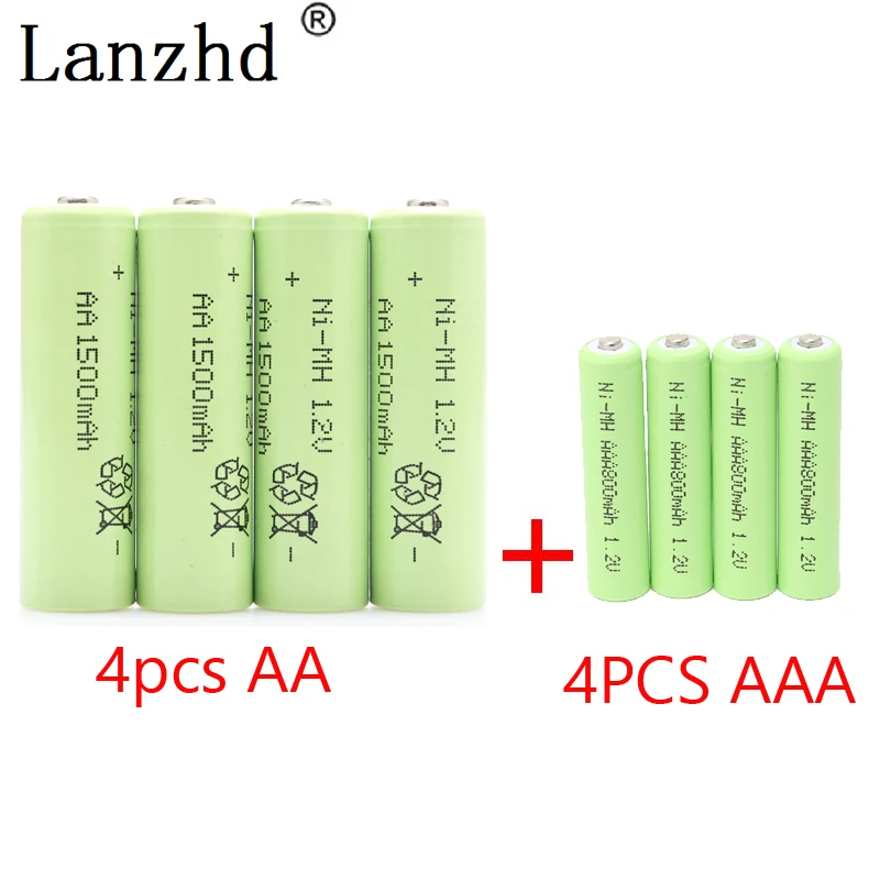 AA Rechargeable Battery AAA  NiMH Battery 1.2V  rechargeable batteries for Remote Control Toy camera (4Pcs AA + 4Pcs AAA