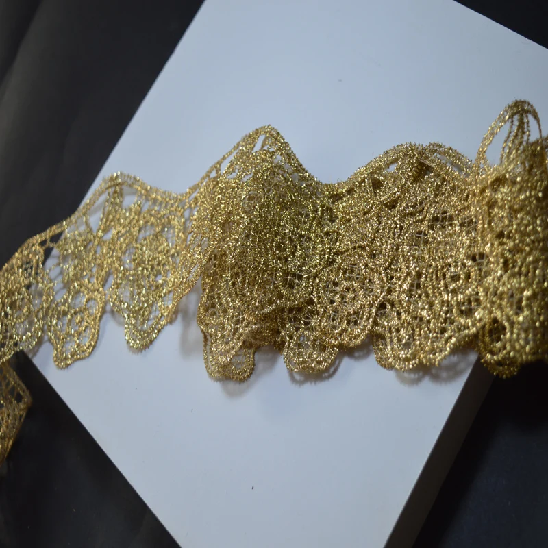 Somelace 3Yards/LOT 7Cm di larghezza abito da sposa oro pizzo Applique filo d\'oro ricamo pizzo accessori Trim gonna vestito Trim