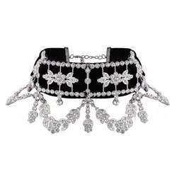 Black Velvet Choker Necklaces With Rhinestones Luxury Statement  Big Crystal Collar For Women and Girls Sparkly Accessories