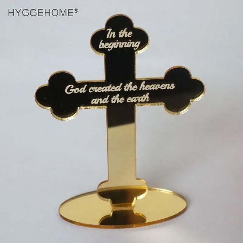 

Custom 12cm Acrylic Mirror Lords Prayer Cross Personalized Table Decor God Bless Christening & Baptism House Moving Props