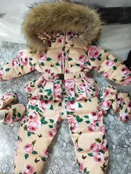 2021 Winter baby down coat Baby duck down suit outerwear Fur Hooded children's Snowsuit down coats Child jumpsuit romper ski